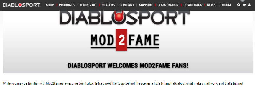 Mod2Fame featured on the DiabloSport Website